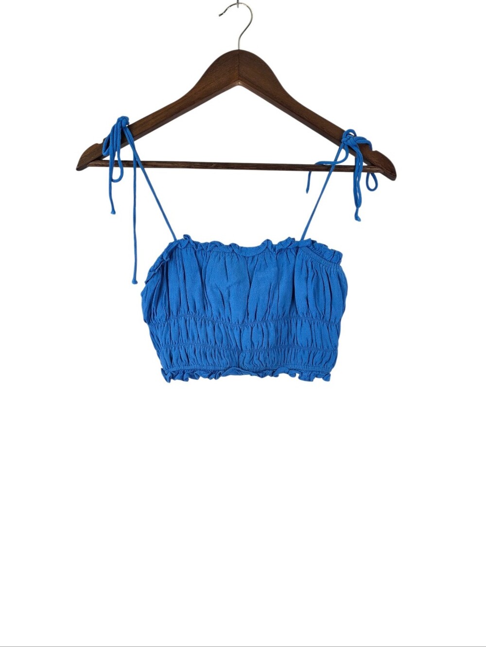 Superdown Revolve Women's Size XS Rylie Blue Tie Strap Smocked Ruched Crop Top